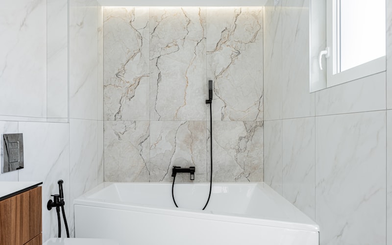 Modern marble bathroom with clean water fixtures